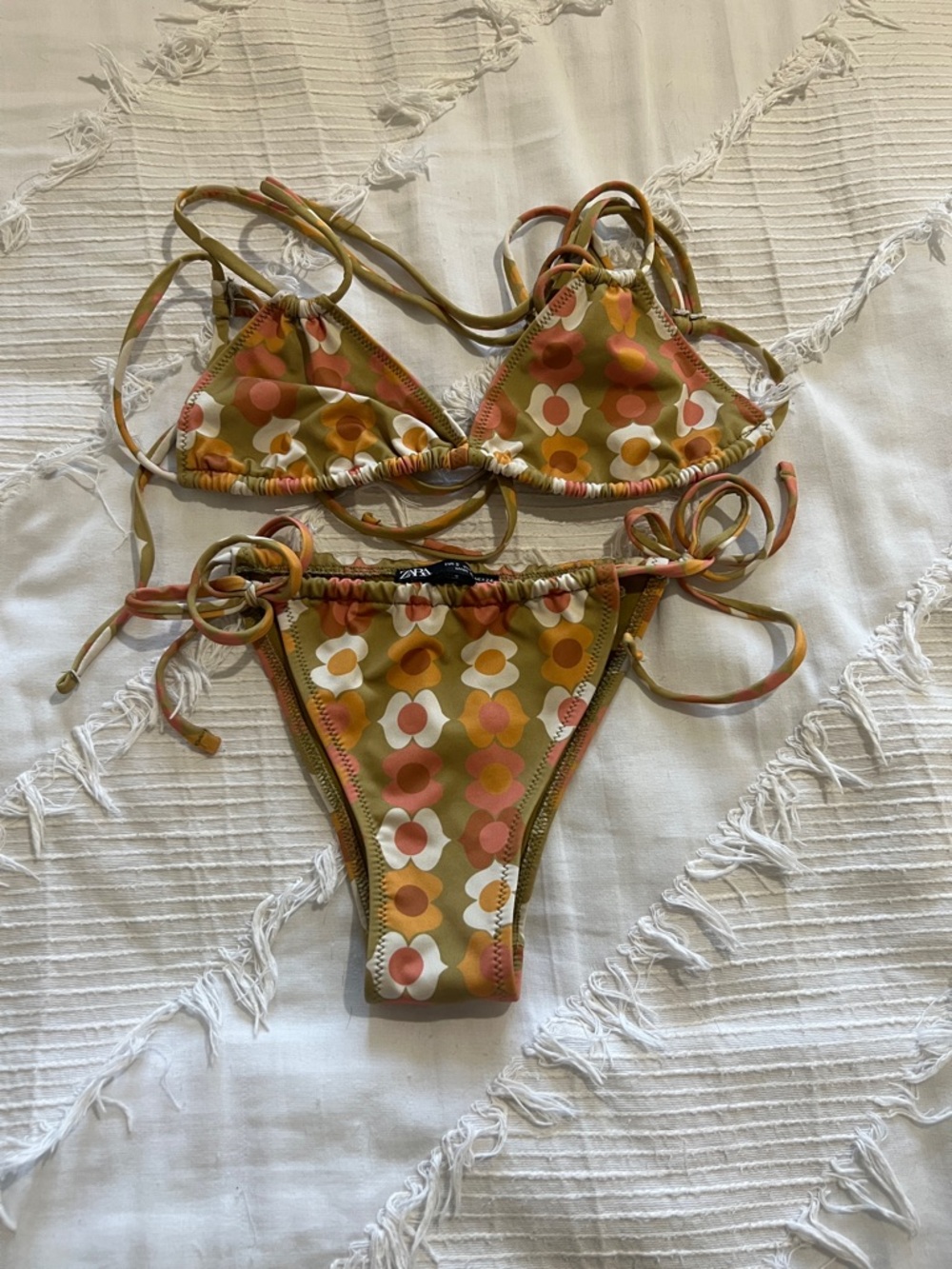 Zara Olive Green Floral String Bikini Set